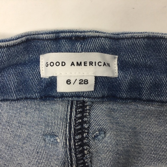 Good American Good Waist Cropped Skinny Split Back Pocket Blue Jeans Size 6/28 - Picture 10 of 12